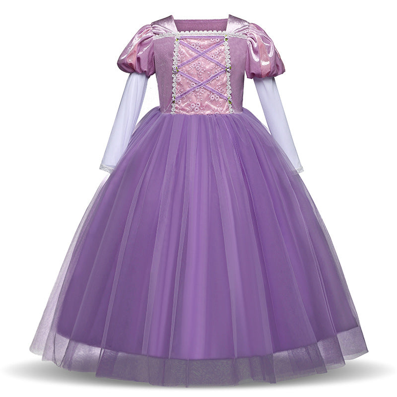 Wholesale of Children's Cinderella Blue Mesh Polyester Dresses