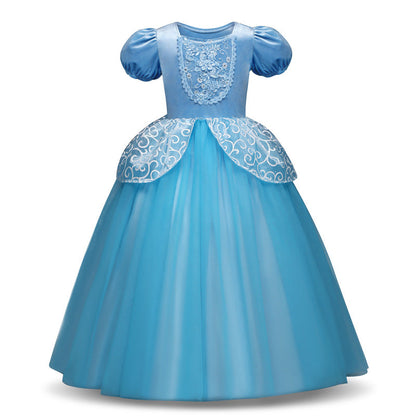 Wholesale of Children's Cinderella Blue Mesh Polyester Dresses