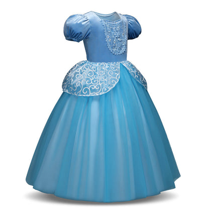 Wholesale of Children's Cinderella Blue Mesh Polyester Dresses