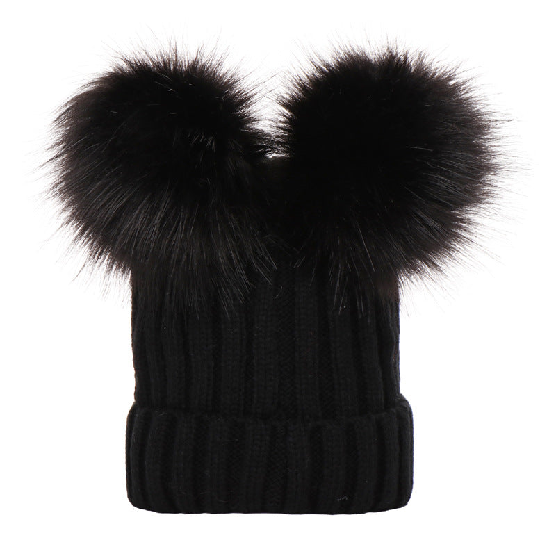 Wholesale Parent-child Hat Threaded Double Fur Ball Knitted Hat Winter Hat