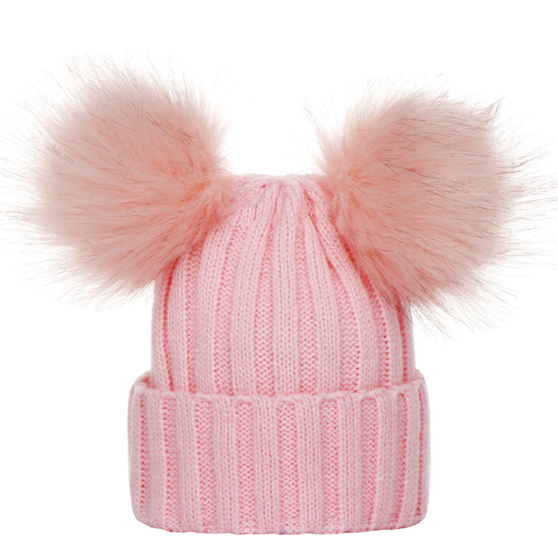 Wholesale Parent-child Hat Threaded Double Fur Ball Knitted Hat Winter Hat