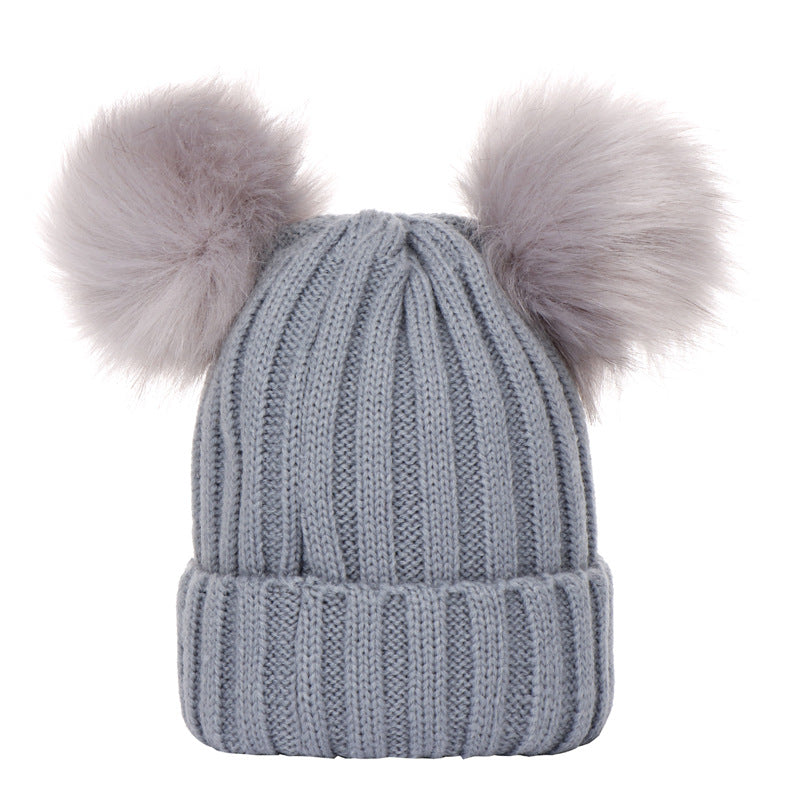 Wholesale Parent-child Hat Threaded Double Fur Ball Knitted Hat Winter Hat