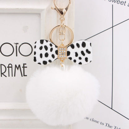 8CM Leopard Print Bow Fur Ball Alloy Keychain