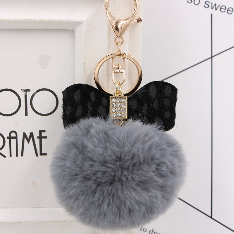 8CM Leopard Print Bow Fur Ball Alloy Keychain