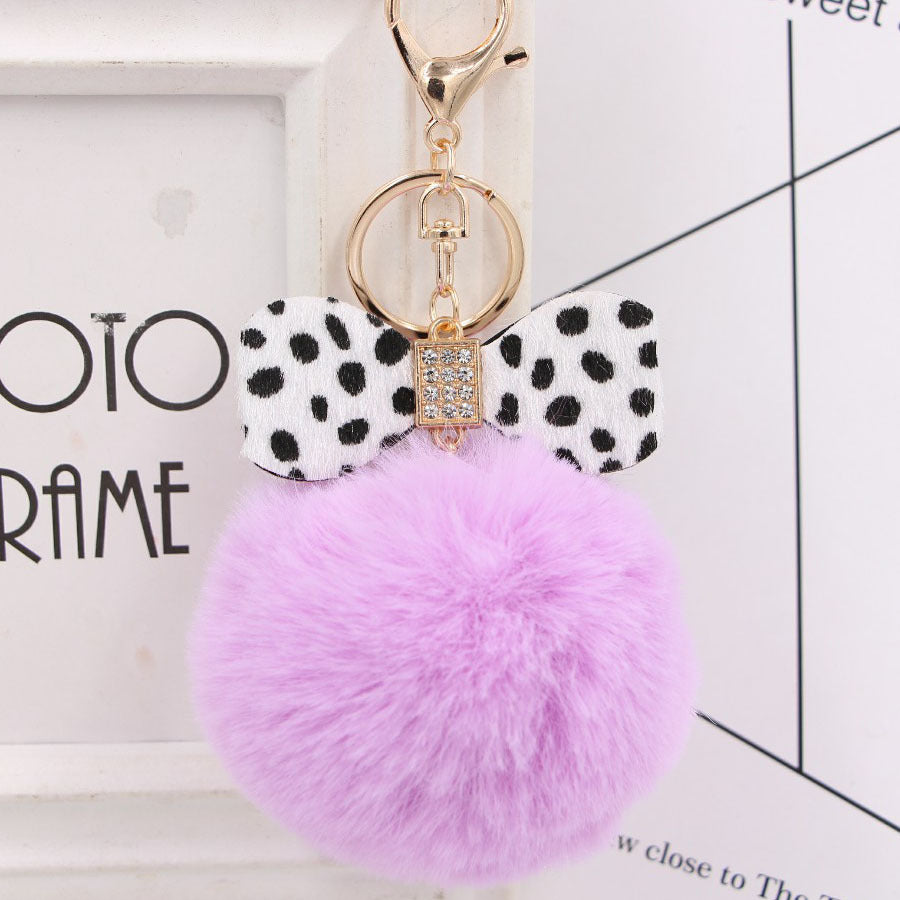 8CM Leopard Print Bow Fur Ball Alloy Keychain