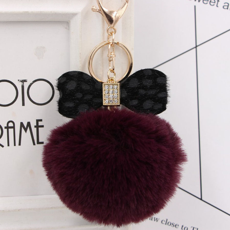 8CM Leopard Print Bow Fur Ball Alloy Keychain