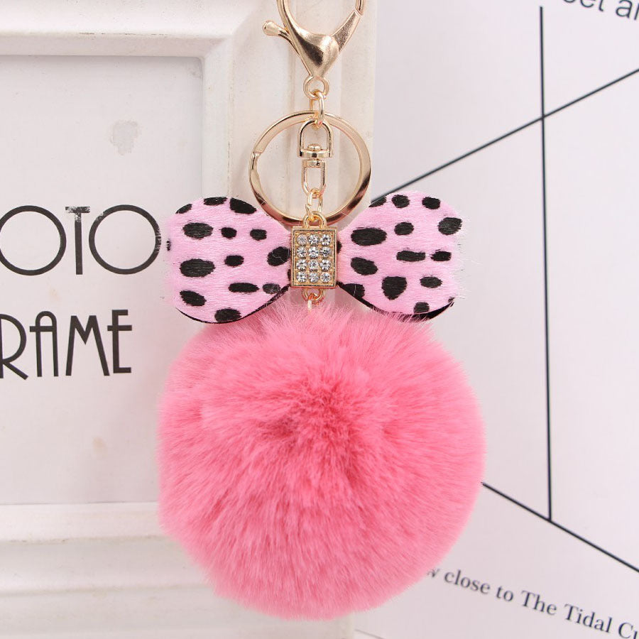 8CM Leopard Print Bow Fur Ball Alloy Keychain