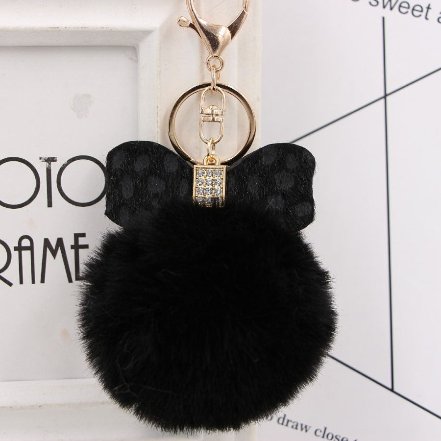 8CM Leopard Print Bow Fur Ball Alloy Keychain