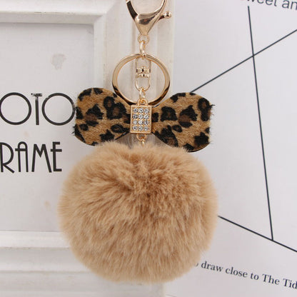 8CM Leopard Print Bow Fur Ball Alloy Keychain