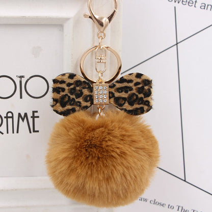 8CM Leopard Print Bow Fur Ball Alloy Keychain