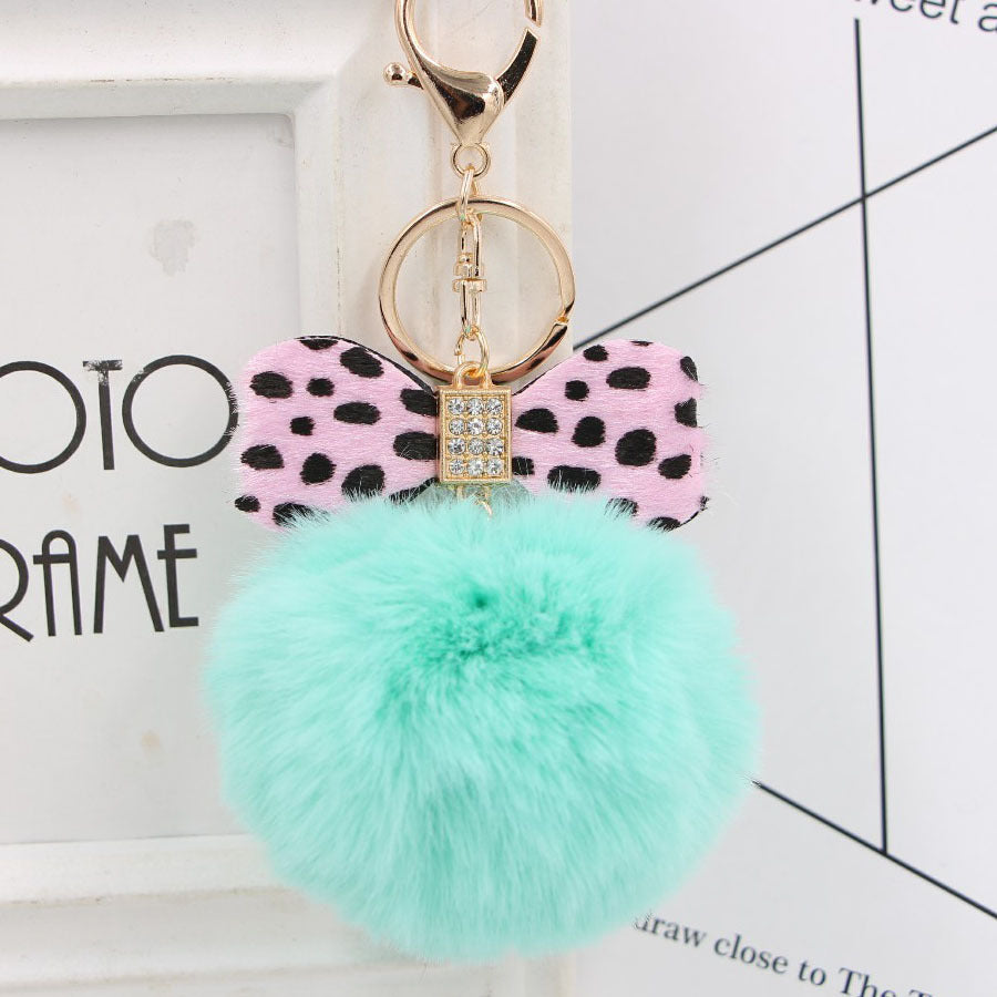 8CM Leopard Print Bow Fur Ball Alloy Keychain