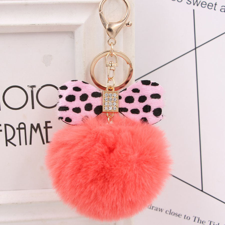 8CM Leopard Print Bow Fur Ball Alloy Keychain