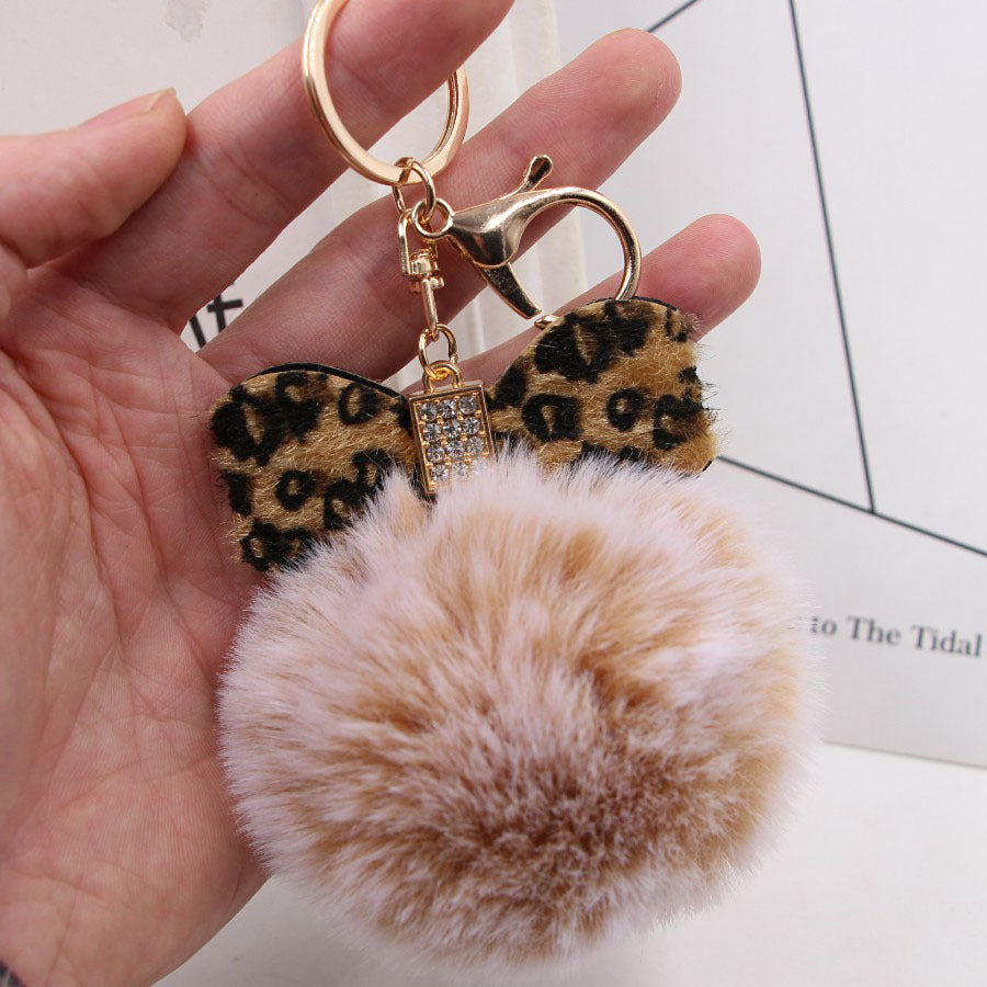 8CM Leopard Print Bow Fur Ball Alloy Keychain