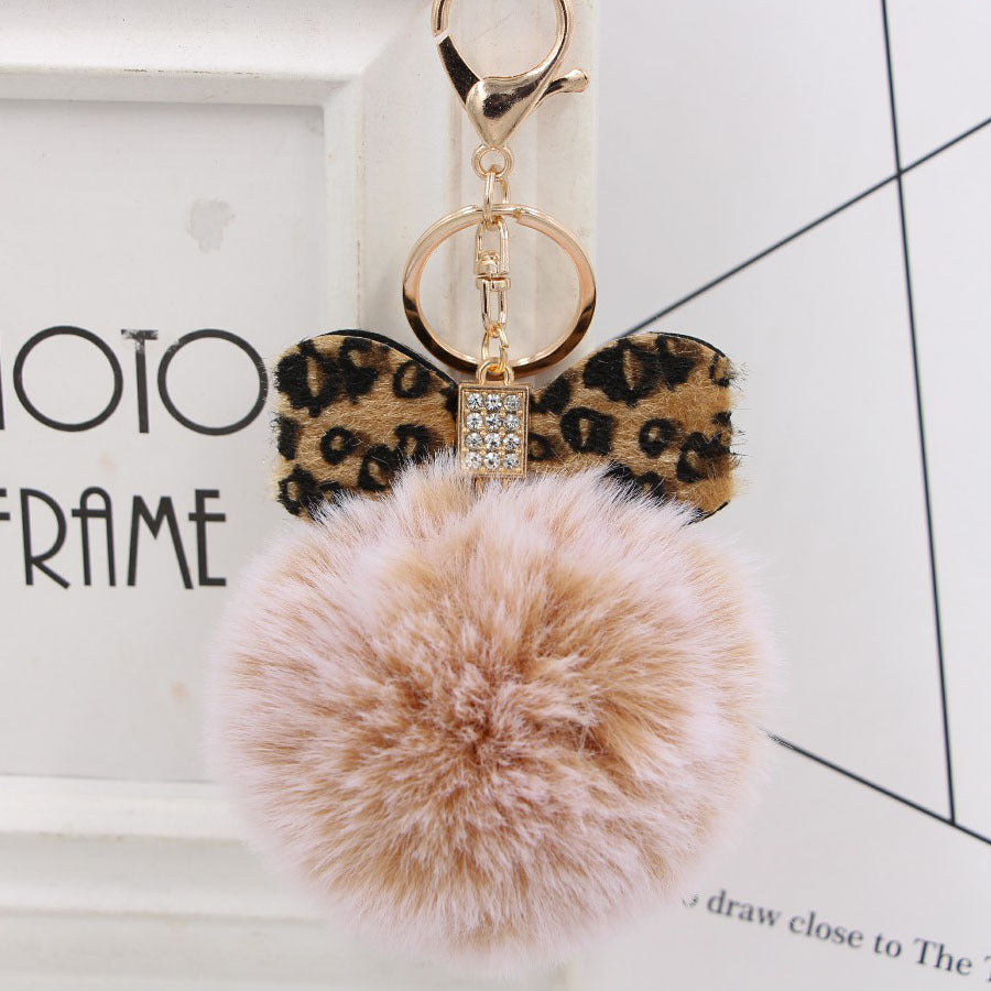 8CM Leopard Print Bow Fur Ball Alloy Keychain