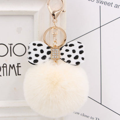 8CM Leopard Print Bow Fur Ball Alloy Keychain