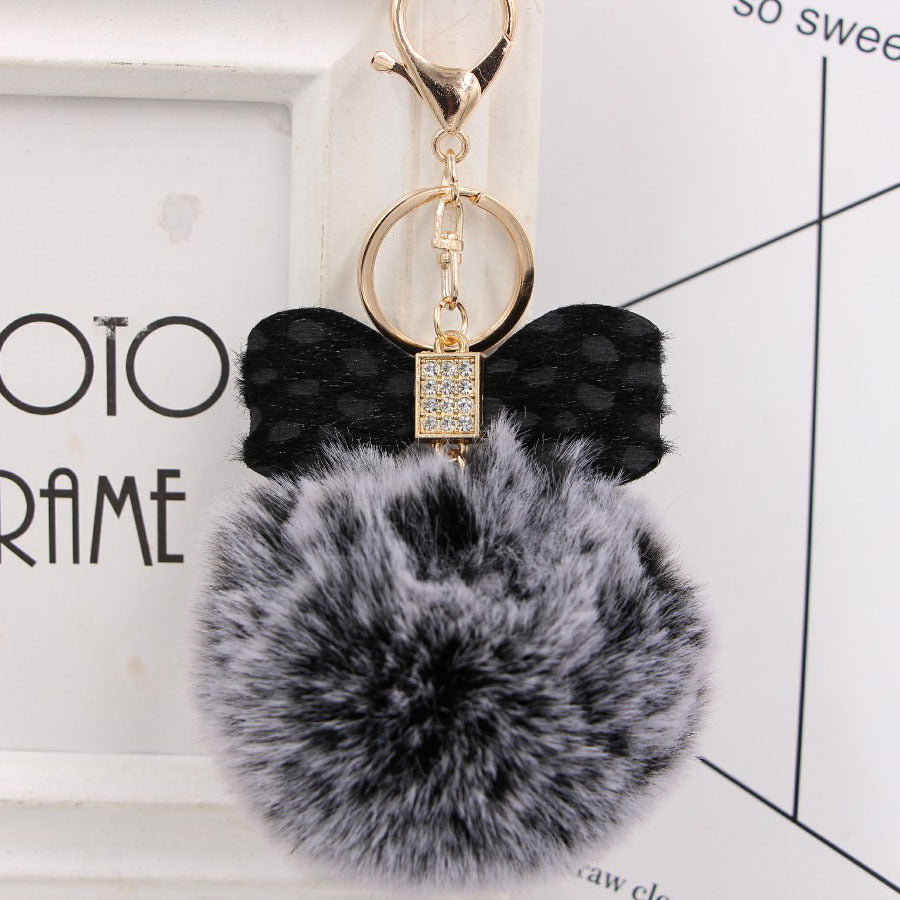 8CM Leopard Print Bow Fur Ball Alloy Keychain