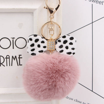 8CM Leopard Print Bow Fur Ball Alloy Keychain