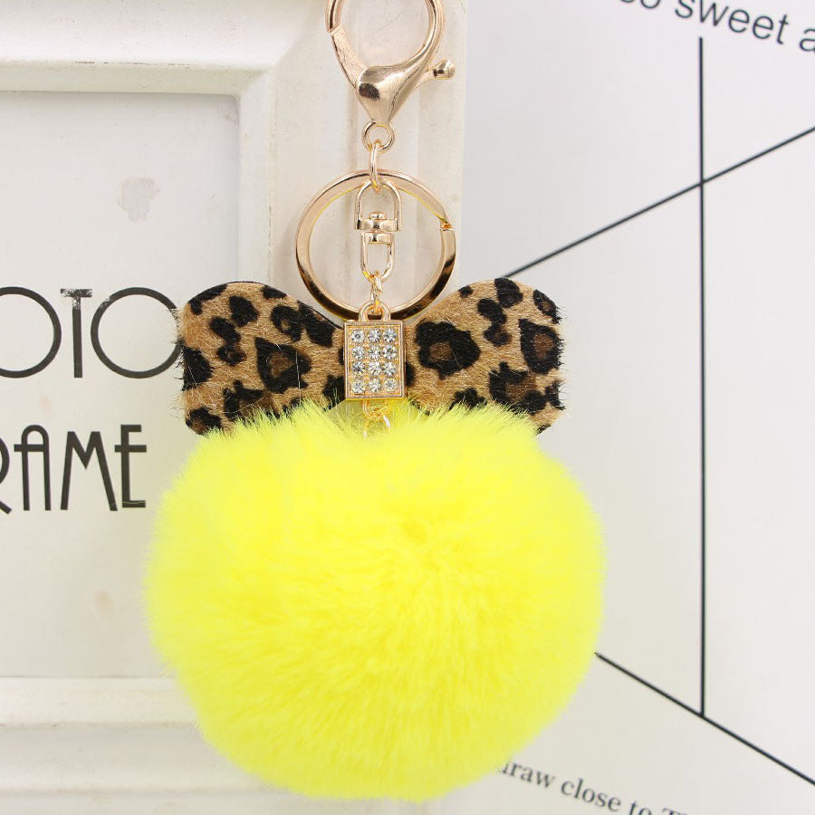 8CM Leopard Print Bow Fur Ball Alloy Keychain