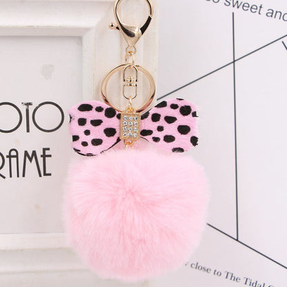 8CM Leopard Print Bow Fur Ball Alloy Keychain