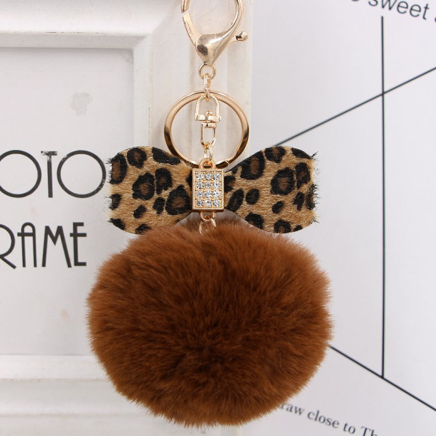 8CM Leopard Print Bow Fur Ball Alloy Keychain