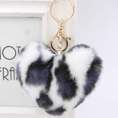 Artificial Fur Heart-shaped Leopard Fur Ball Key Chain