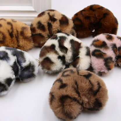 Artificial Fur Heart-shaped Leopard Fur Ball Key Chain