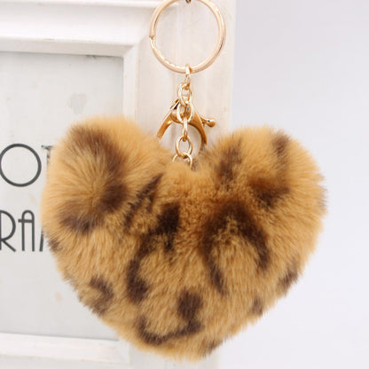 Artificial Fur Heart-shaped Leopard Fur Ball Key Chain