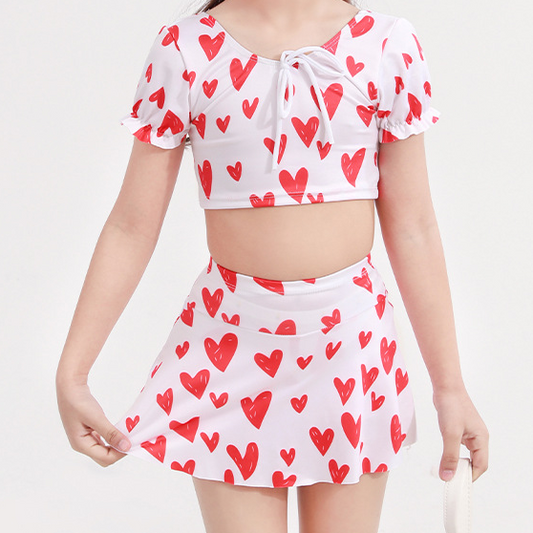 Wholesale Kid's Two-piece Skirt Heart Print Swimwear