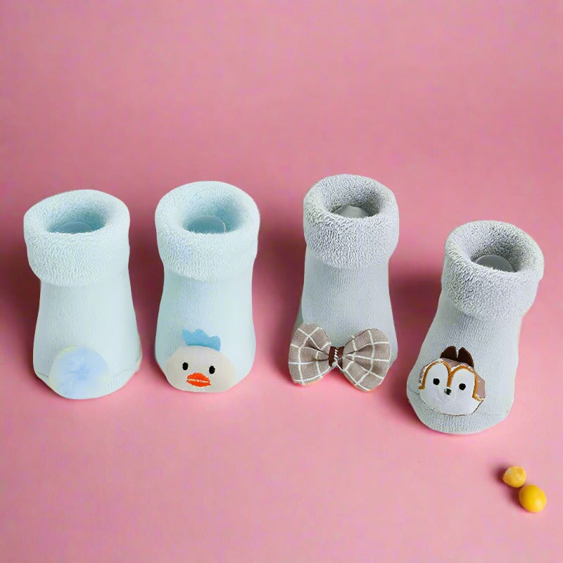 4 Pairs Cute Baby Cartoon Solid Color Socks