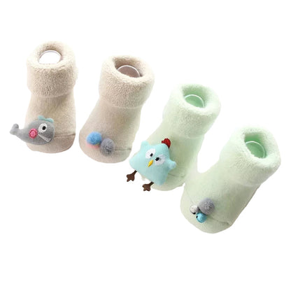 4 Pairs Cute Baby Cartoon Solid Color Socks