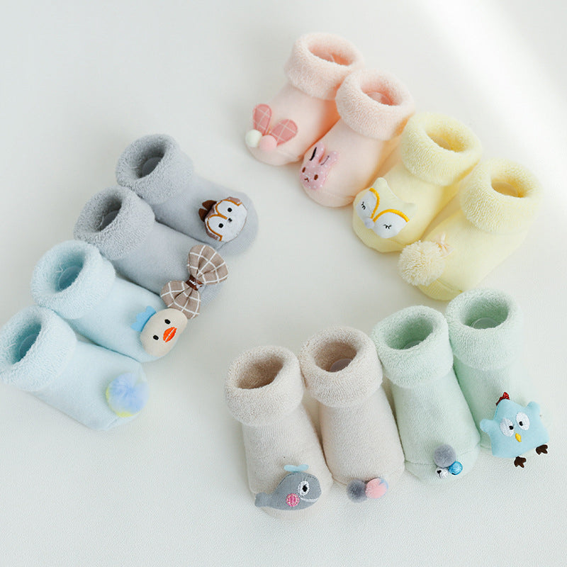 4 Pairs Cute Baby Cartoon Solid Color Socks