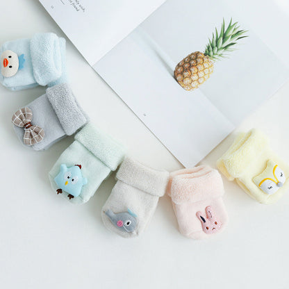 4 Pairs Cute Baby Cartoon Solid Color Socks