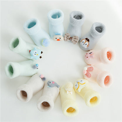 4 Pairs Cute Baby Cartoon Solid Color Socks