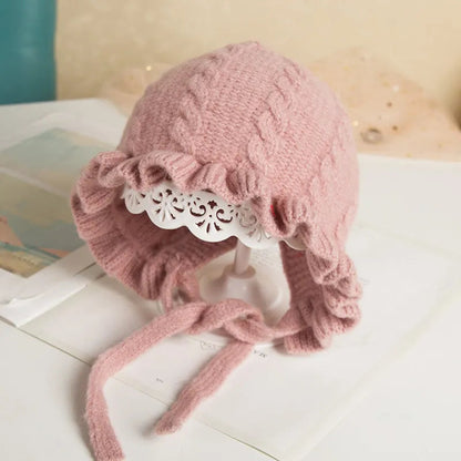 Winter Hooded Woolen Hat for Baby Girls