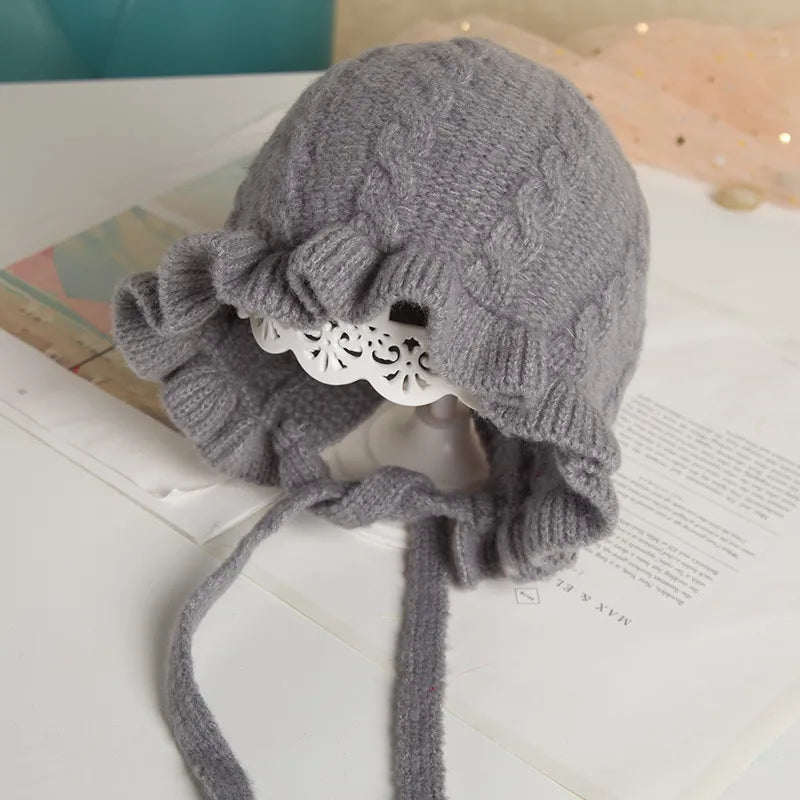 Winter Hooded Woolen Hat for Baby Girls