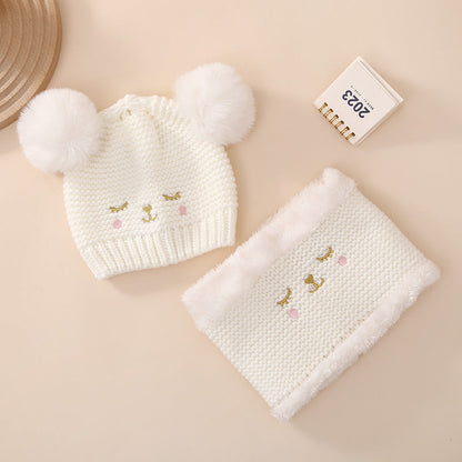 Wholesale Winter Baby Cartoon Knitted Hat and Velvet Scarf Set