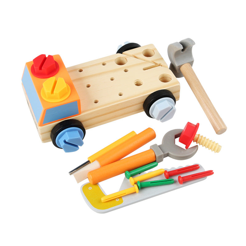 Wholesale of Children's Puzzle Disassembly and Assembly Nuts, Nails, Wooden Tool Carts