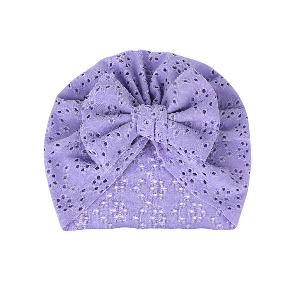 Wholesale Solid Color Breathable Hole Hat Bowknot 6 Colors Polyester Cotton Kids Hat