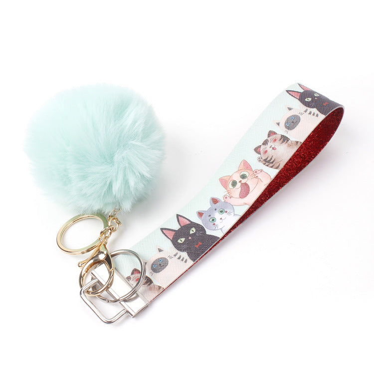 10pcs PU Leather Fur Ball Keychain