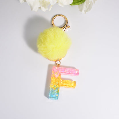 26Pcs/Set English Alphabet Hair Ball Resin Keychain