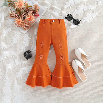 Wholesale Polyester Ripped Bell Bottoms for Kids