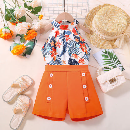 Wholesale Polyester Children's Summer Printed Halter Top Shorts