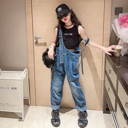 Wholesale Girls Suspenders Cotton Jeans