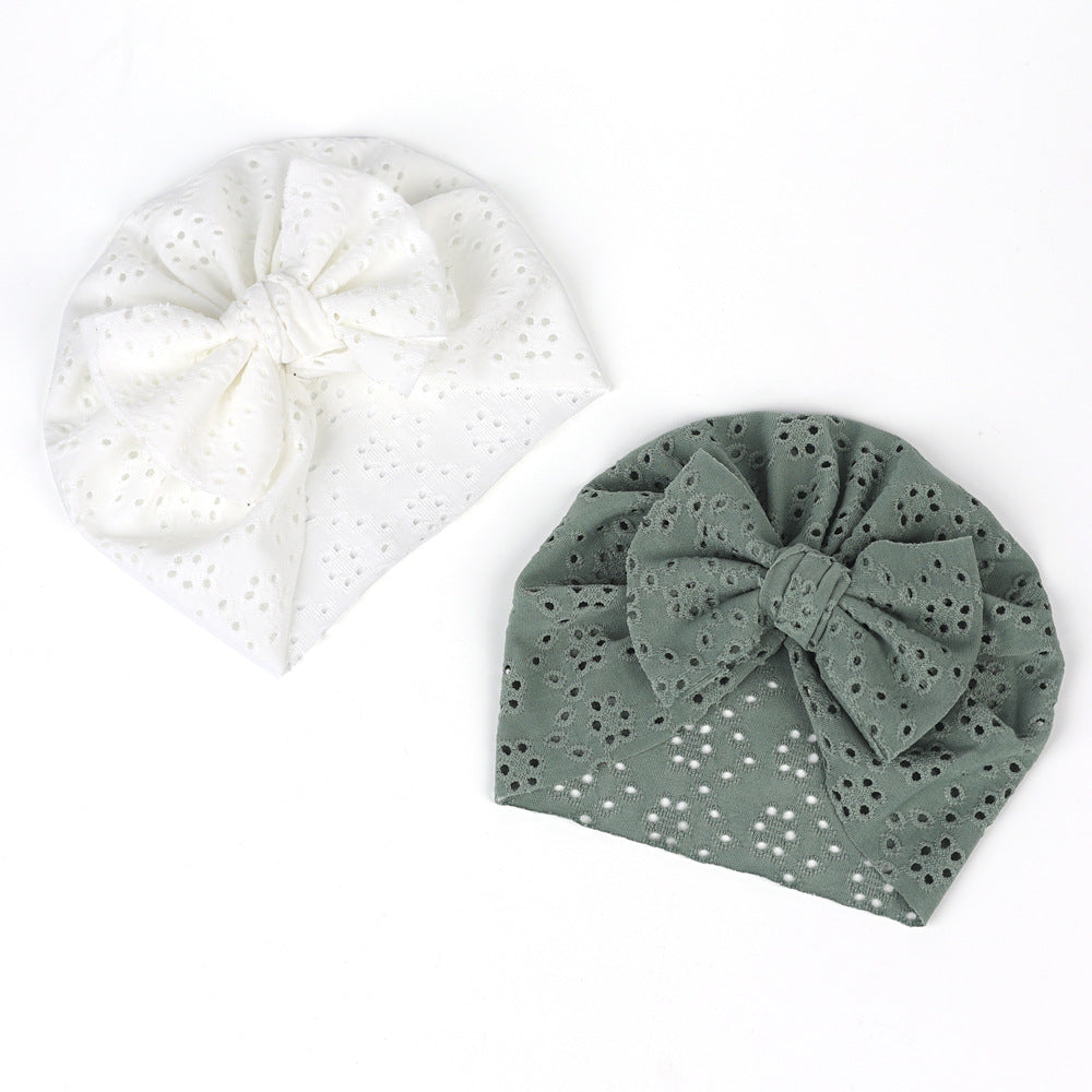 Wholesale Solid Color Breathable Hole Hat Bowknot 6 Colors Polyester Cotton Kids Hat