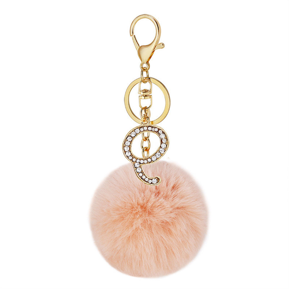 Zinc Alloy 26 English Alphabet Hair Ball Keychain