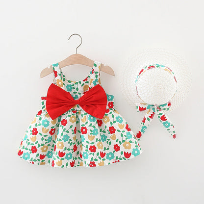 Wholesale Girls Cotton Dress Free Straw Hat Baby Clothes