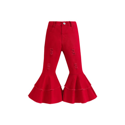 Wholesale Polyester Children's Solid Color Denim Bell Bottoms