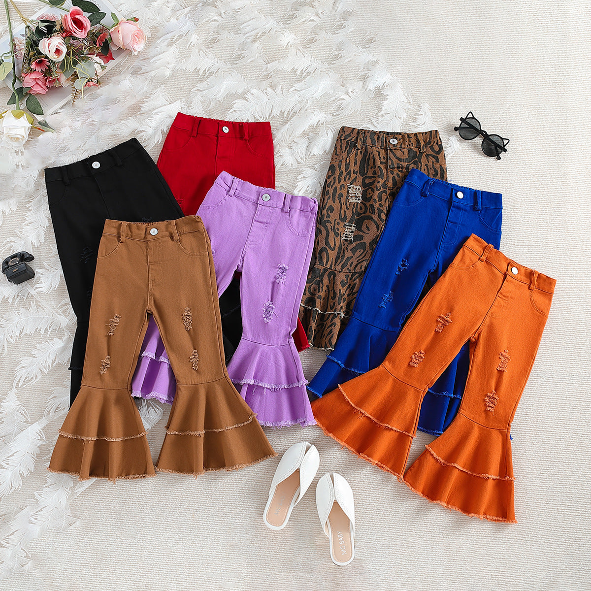 Wholesale Polyester Children's Solid Color Denim Bell Bottoms