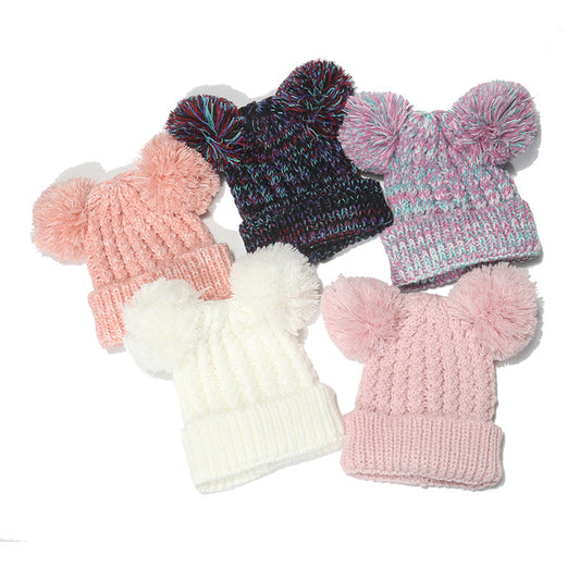 Wholesale Winter Warm Cute Double Ball Children's Acrylic Beanie