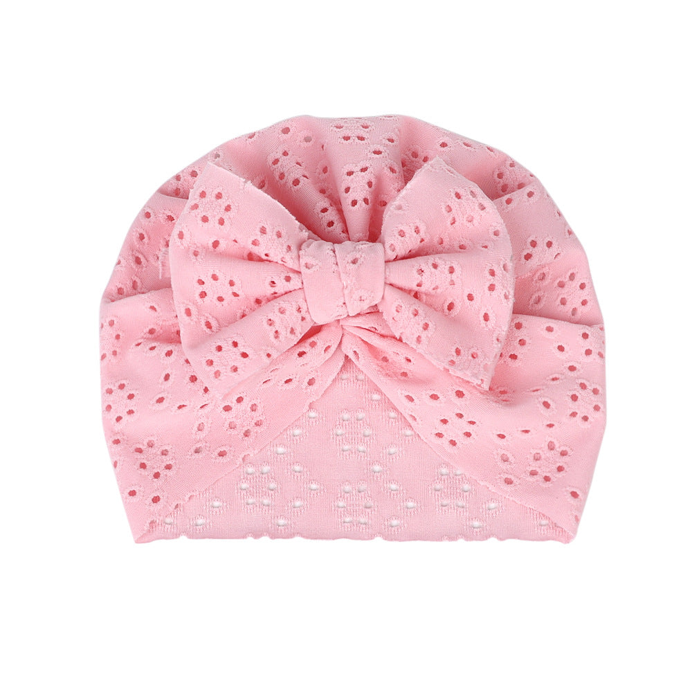 Wholesale Solid Color Breathable Hole Hat Bowknot 6 Colors Polyester Cotton Kids Hat